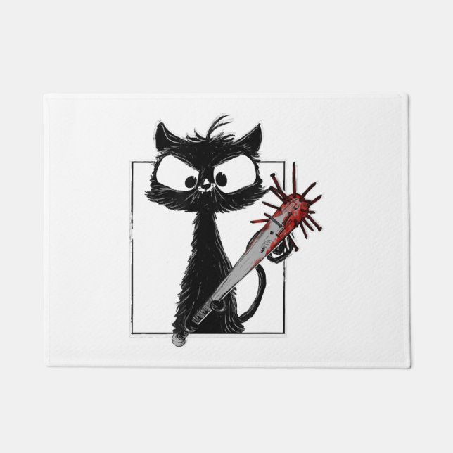 Felpudo Terror de béisbol de gato negro de Halloween (Anverso)