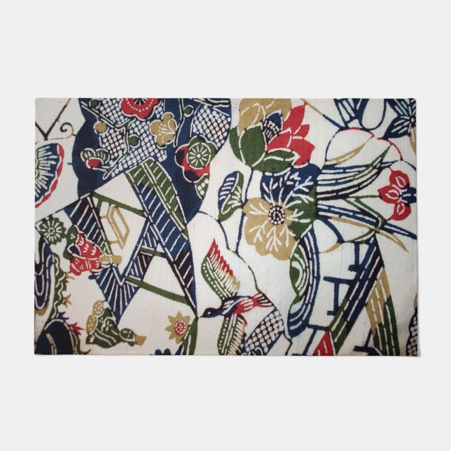 Felpudo Textil japonés kimono vintage (Bingata) (Anverso)