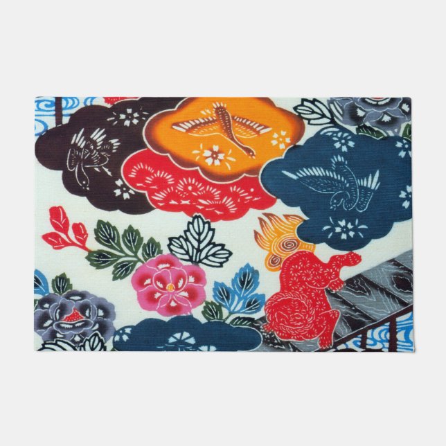 Felpudo Textil japonés kimono vintage (Bingata) (Anverso)