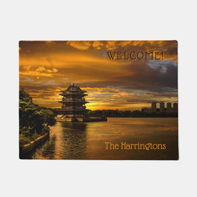 Felpudo Texto del personalizado Atardecer cerca de la alfo (Anverso)