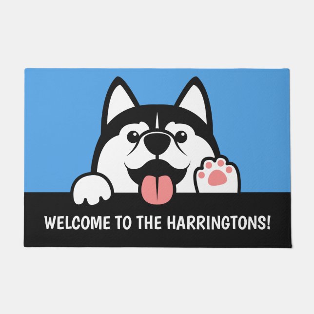 Felpudo Texto del personalizado del Husky Siberiano (Anverso)