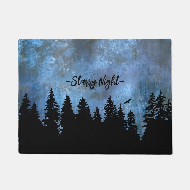 Felpudo Texto personalizado bosque de pinos noche (Anverso)