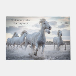 Felpudo Texto personalizado Caballos Blancos