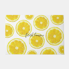 Felpudo Texto personalizado de la loncha de limón fresco a