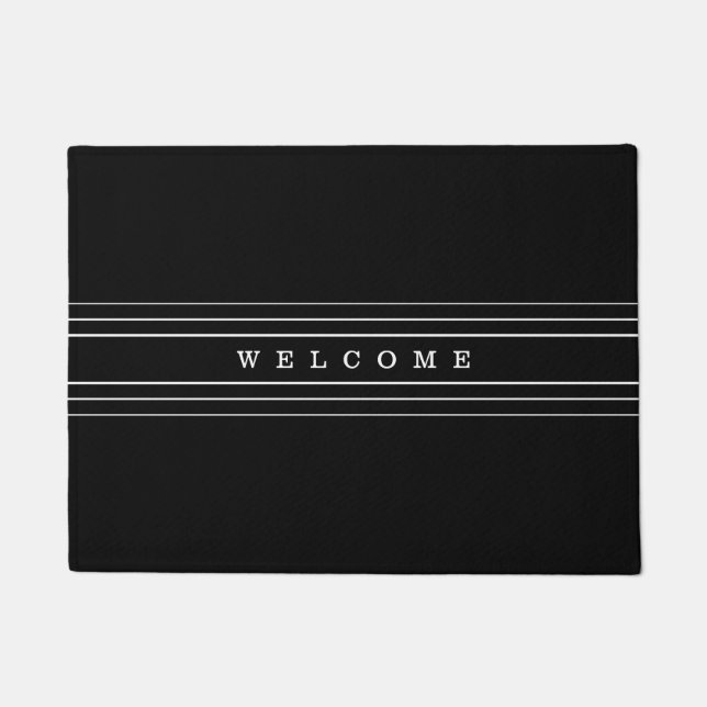 Felpudo Texto Personalizado y franjas modernas | Blanco y  (Anverso)