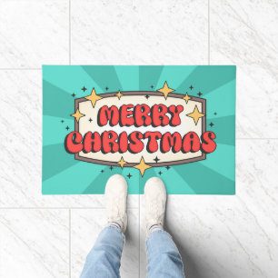 Felpudo Texto retro groovy alegre de navidad
