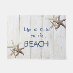 Felpudo Textura De Madera Adorable, Starfish, Beach