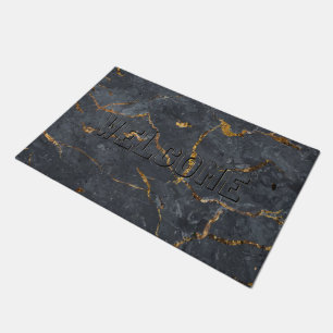 Felpudo Textura de mármol de lujo negro y dorado