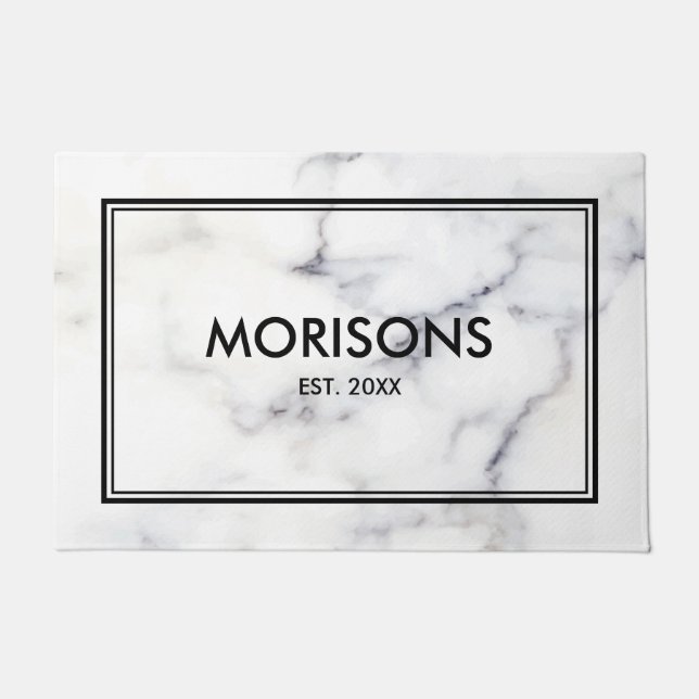 Felpudo Textura de Piedra de Mármol Blanco y Gris (Anverso)