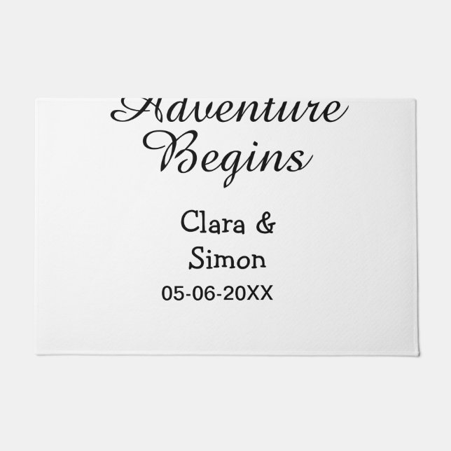 Felpudo The adventure begins wedding couple name datsimple (Anverso)