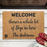 Felpudo There's a whole lot of dogs Welcome Funny Dog<br><div class="desc">Welcome guests with this funny doormat ! "There's a whole lot of dogs in here ". . Welcome Doormat - Dog Paw Print Floor Mat. Rustic natural faux coir and black design with paw prints. COPYRIGHT © 2022 Judy Burrows, Black Dog Art - All Rights Reserved. There's a whole lot...</div>