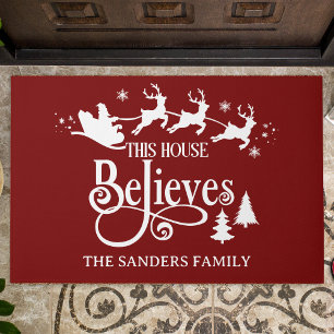 Felpudo This House Believes Cute Christmas Family