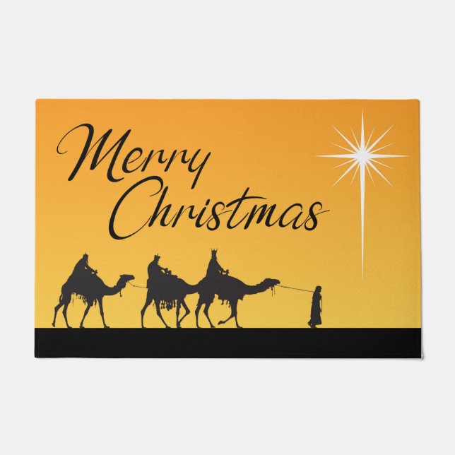 Felpudo Three Wise Men Religious Merry Christmas Doormat (Anverso)