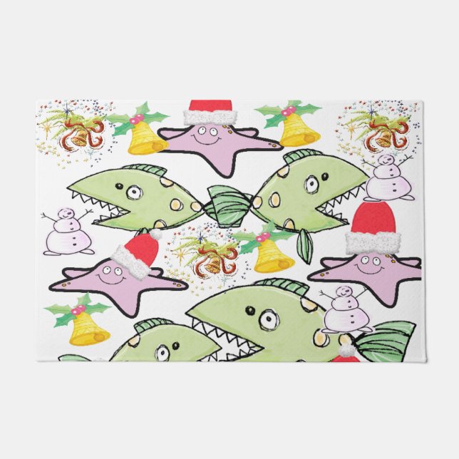 Felpudo Tiburón, Navidades de pescado Matt Doormat (Anverso)