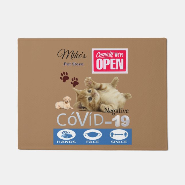 Felpudo Tienda Covid 19 Mascota Doormat Business Open (Anverso)