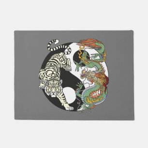 Felpudo Tigre blanco contra dragón verde en Yin yang