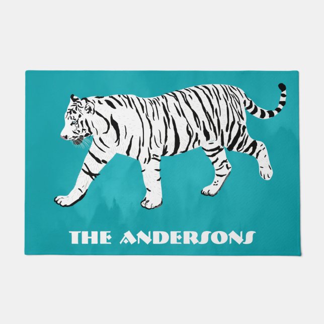 Felpudo Tigre blanco Verde azulado, azul turquesa personal (Anverso)