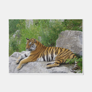 Felpudo Tigre de Siberia relajándose en una roca