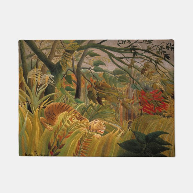 Felpudo Tigre en tormenta tropical por Henri Rousseau (Anverso)