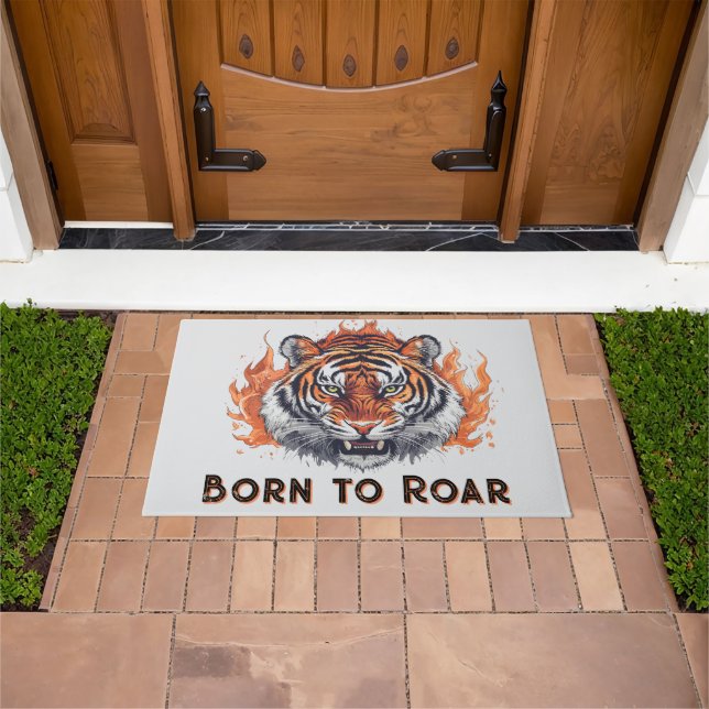 Felpudo Tigre Feroz con Llamas - Texto Personalizable (Exterior)