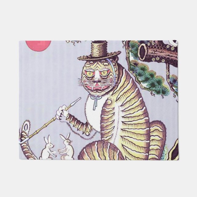Felpudo Tigre Minhwa con conejos y pipa (Anverso)