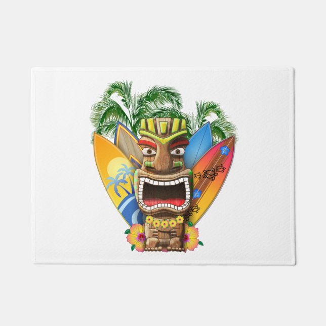 Felpudo Tiki hawaiano que practica surf (Anverso)