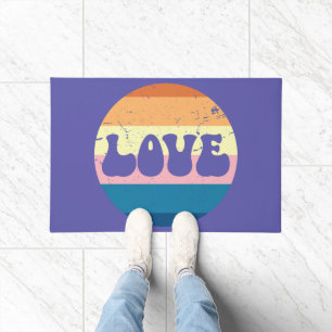 Felpudo Tipografía De Amor Retro En Estrellas De Amanecer 