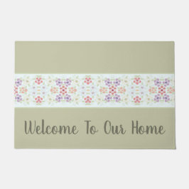 Felpudo Tipografía Verde De Olivo Con Floral Pastel