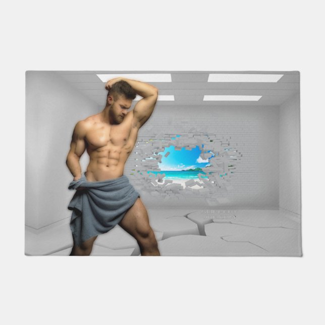 Felpudo Toalla de hombre de SlipperyJoe rota pared de ladr (Anverso)