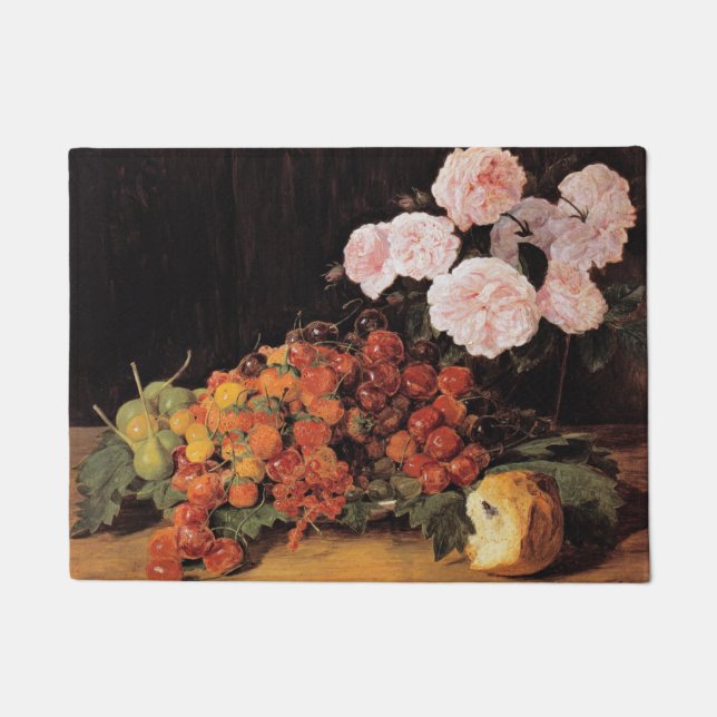 Felpudo Todavía la vida con Rosas, fresas y pan (Anverso)