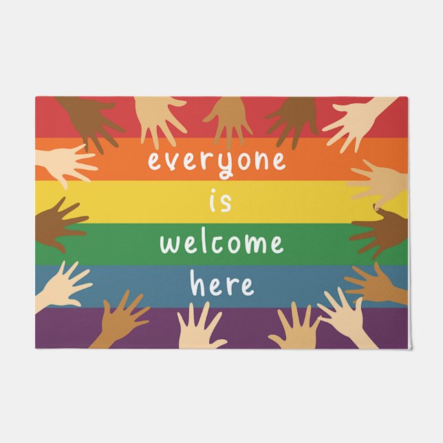 Felpudo Todos Son Bienvenidos Aquí Rug, Mano  (Anverso)