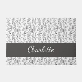 Felpudo Toile Floral Blanco y Negro con Nombre Personaliza