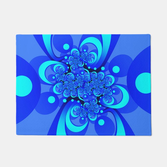 Felpudo Tonos de arte fractal azul moderno abstracto (Anverso)