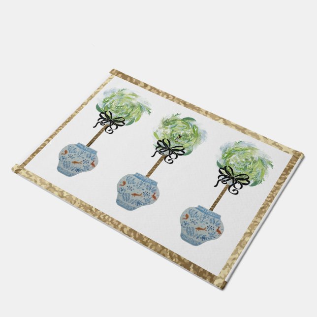 Felpudo Topiary Blue and White Ginger Jar Doormat Rug (Angular)