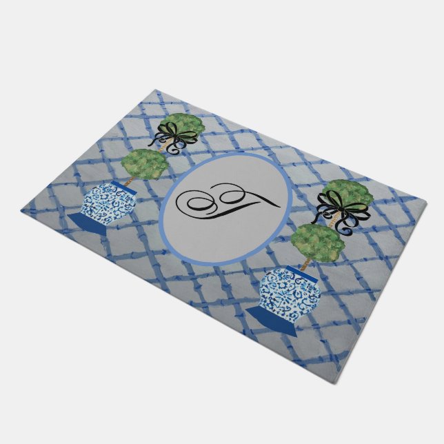Felpudo Topiary Blue Ginger Jars jars Doormat Welcome Mat (Angular)