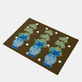Felpudo Topiary Doormat Naranja de la Chinoiserie azul mar