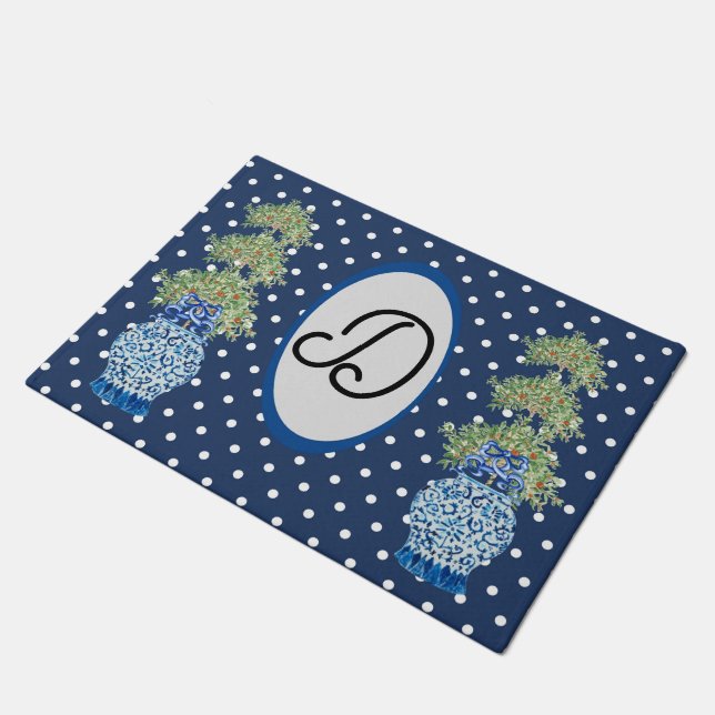 Felpudo Topiary Doormat Naranja de la Marina Blue Chinoise (Angular)