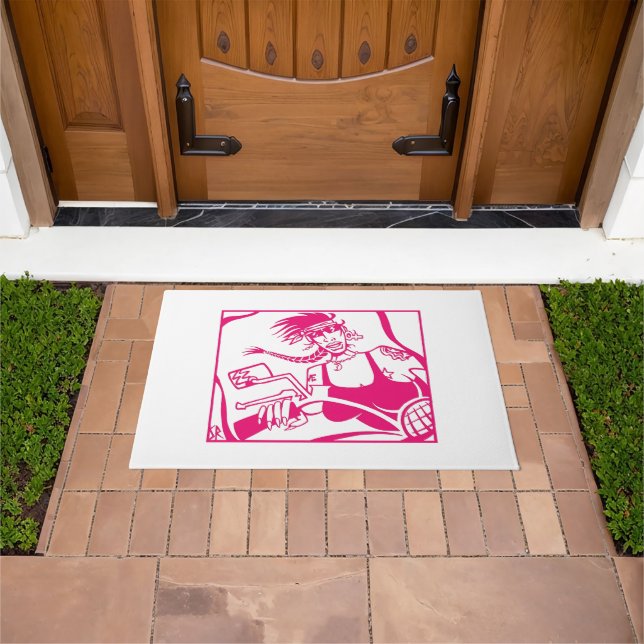Felpudo Tornillo rosa y blanco para motociclistas (Exterior)