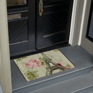 Felpudo torre del eiffel de paris floral floral rosa de la