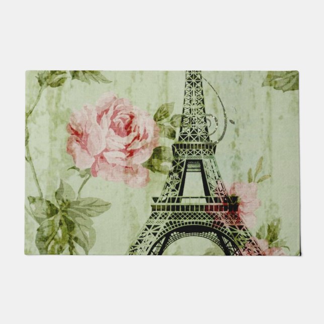 Felpudo torre del eiffel de paris floral floral rosa de la (Anverso)