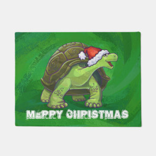 Felpudo Tortoise en Santa Hat en Green