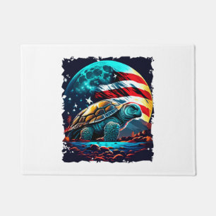 Felpudo Tortuga estadounidense bajo la luna con bandera es