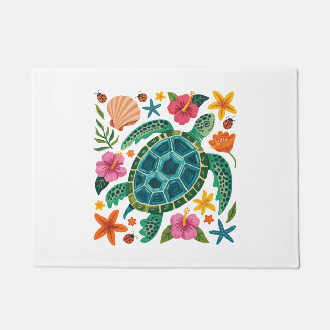 Felpudo Tortuga marina floral de Boho (Anverso)