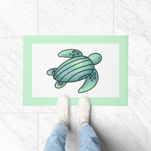 Felpudo tortuga marina pintada con acuarela azul verde de 