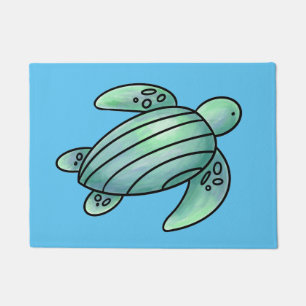 Felpudo tortuga marina pintada con acuarela azul verde de 