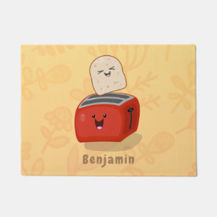 Felpudo Tostada de kawaii y personalizado de tostadora roj