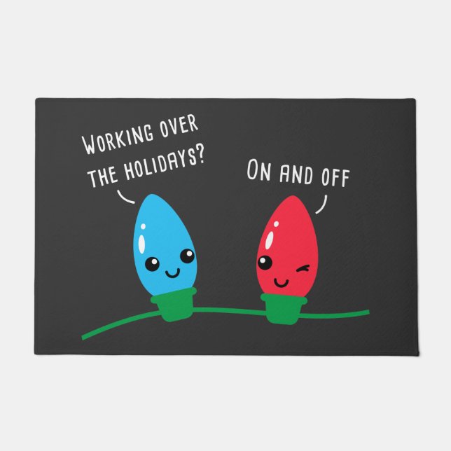 Felpudo Trabajar sobre las luces divertidas de los Navidad (Anverso)