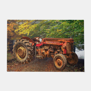 Felpudo Tractor de granja rojo de vintage