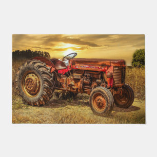 Felpudo Tractor de granja rojo de vintage