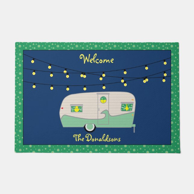 Felpudo Trailer de jamón verde del brillo feliz (Anverso)